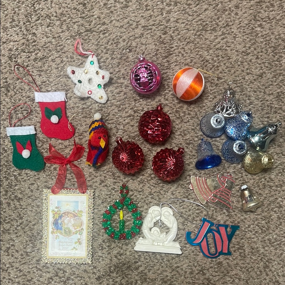 Festive Holiday Ornament Set - Red, Green, Blue, Silver
